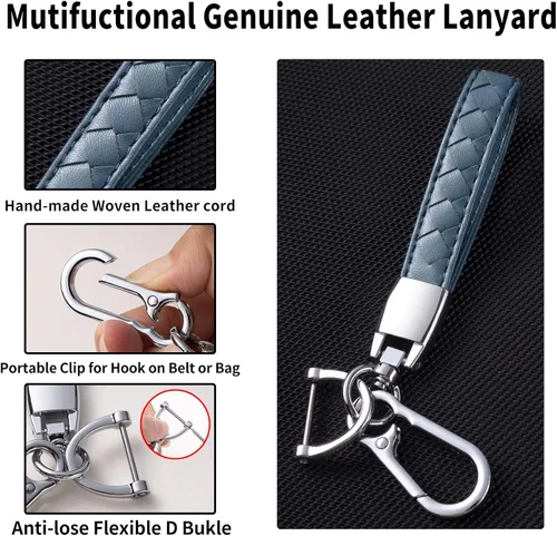 Vista 5 de Compatible con funda para llavero Ford con cordón de cuero, funda protectora para llave de automóvil Ford Explorer Fusion Escape F150 F250 F350 F450