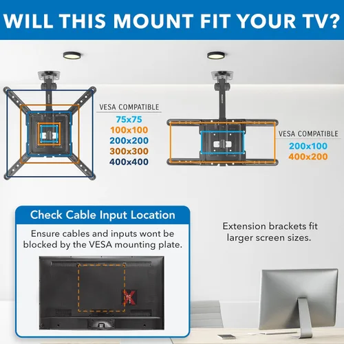 Vista 2 de Mount-It! Soporte plegable para TV de techo para televisores de 23 a 55 pulgadas, soporte abatible que ahorra espacio para techos planos e