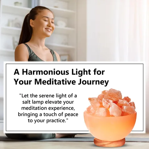 Vista 7 de Himalayan Glow Lámpara de cuenco de masaje con trozos de cristal de sal natural, cable de atenuación con base de madera clásica, lámpara de sal