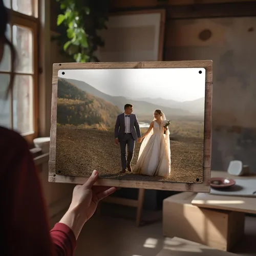 Vista 8 de MUNDAZE Impresión de metal de retrato personalizado en marco de paleta de madera recuperada – Regalo de foto familiar personalizado – Recuerdo