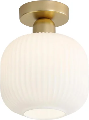 Vista 9 de KCO Lighting - Lámpara de techo de latón antiguo, lámpara de techo semiempotrada de vidrio de leche vintage, lámpara de techo pequeña dorada