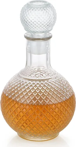 Vista 11 de MDLUU Decantador de vidrio con tapón hermético, botella de licor de 25.3 onzas líquidas para vino, whisky, brandy, vodka (flor grabada)