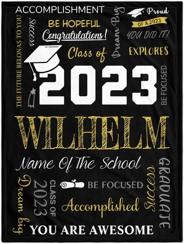 Vista 9 de Manta de graduación personalizada, regalos de graduación 2023, clase de graduación de 2023 con nombre de la universidad, manta de regalo