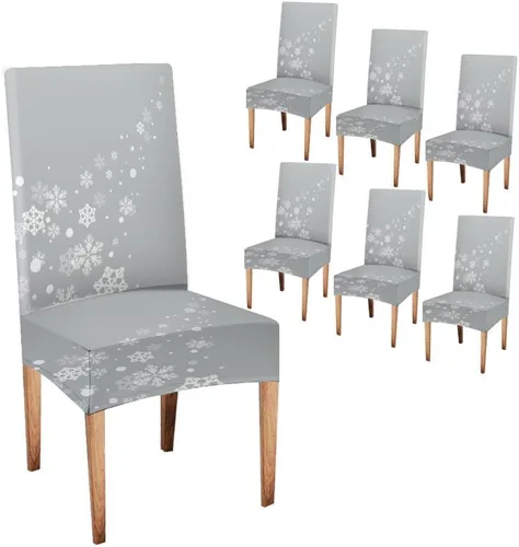 Vista 145 de CAPSCEOLL Christmas Dining Chair Covers,Snowflakes Festive Winter Pattern Stretch Chair Covers for Dining Room Set of 2 Washable Spandex Parson