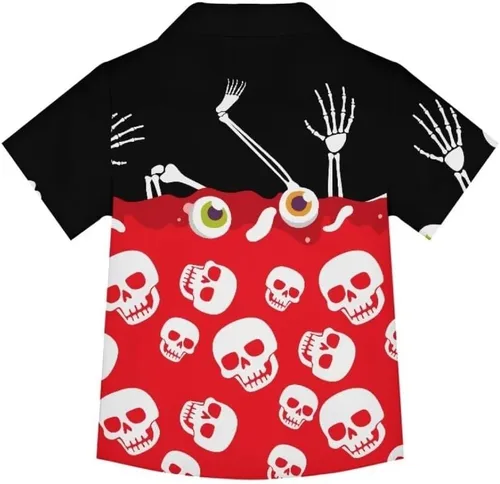 Vista 2 de Pinupub Camisas hawaianas unisex para niños, divertidas y lindas camisas de vestir de manga corta con botones para Halloween