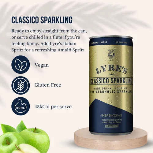 Vista 3 de Lyre’s Classico Paquete de 4, Vino Espumoso Sin Alcohol, Alternativa de Prosecco Sin Graduación Alcohólica, Bebidas Sin Alcohol, Maquetas Enlatadas