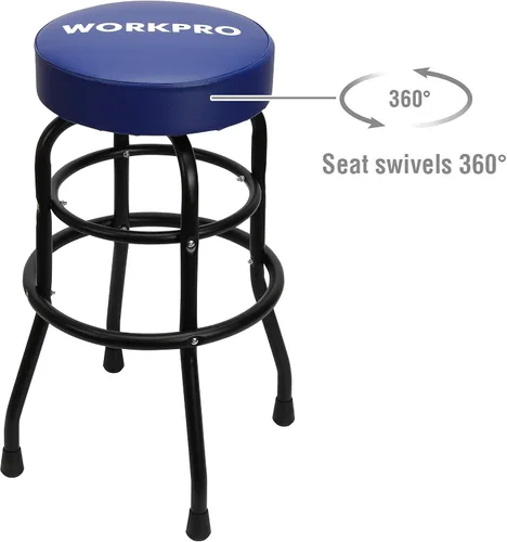 Vista 3 de WORKPRO W112003 Taburete de garaje, taburete de garaje de construcción de acero resistente, asiento de cojín giratorio, patas y reposapiés