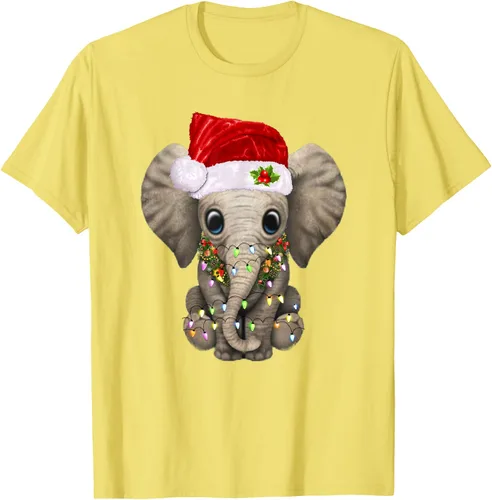 Vista 35 de Lindo elefante de Navidad luz divertido elefante amante de Navidad regalo camiseta Negro