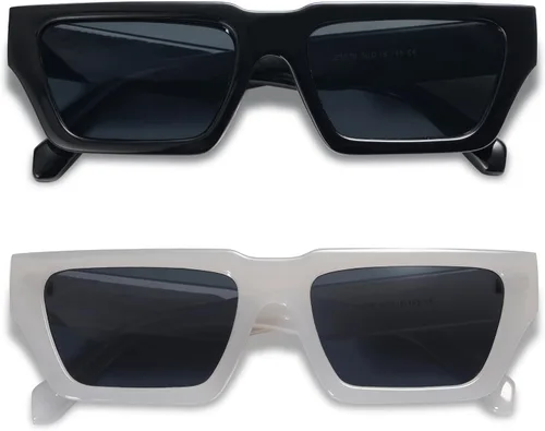 Vista 2 de Allarallvr Gafas de sol cuadradas retro para mujeres y hombres, montura rectangular, gafas de sol unisex AR82108, Gris/Negro+Gris/Gris