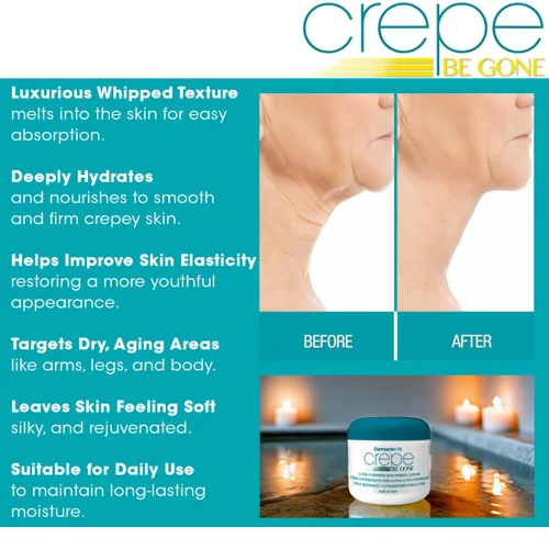 Vista 5 de Dermactin Crepe Be Gone - Souffle corporal clásico de 3 onzas, crema reafirmante para la piel crepé ultra hidratante para cuello, pecho, brazos