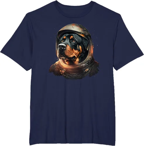 Vista 41 de Divertida camiseta Rottweiler con diseño de astronauta rottweiler en galaxia espacial, Negro