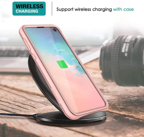 Vista 7 de SURITCH Funda para Samsung Galaxy S10e, 【Protector de pantalla integrado】【Compatible con carga inalámbrica】Cubierta trasera resistente híbrida Oro