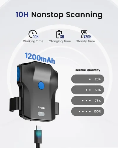 Vista 6 de Eyoyo Escáner de código de barras 2D para teléfono: Escáner portátil de código QR Bluetooth 1D con indicador de nivel de batería, lector de código
