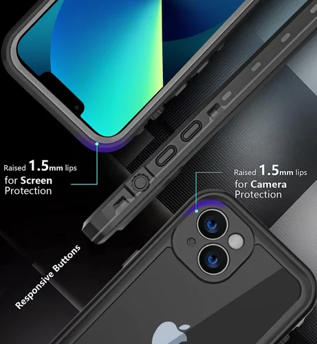 Vista 6 de Funda impermeable diseñada para iPhone 13 Mini, funda de cuerpo completo con protector de pantalla y protector de lente de cámara, a prueba