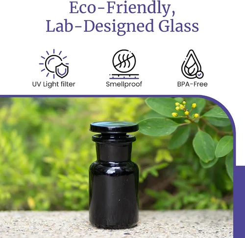 Vista 7 de Infinity Jars 50 ml (1.69 fl oz) Tarro de vidrio negro con bloqueo ultravioleta, hermético, a prueba de olores, recargable, para hierbas, especias