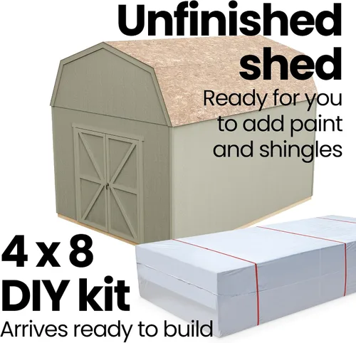 Vista 8 de Handy Home Products Braymore - Cobertizo de almacenamiento de madera de 10x10 con piso para armar tu mismo