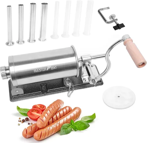 Vista 8 de 2.5 LBS Sausage Stuffer Horizontal Stainless Steel Stuffing Maker Machine Packed with 8 Stuffing Funnels and 1 Silicone Piston