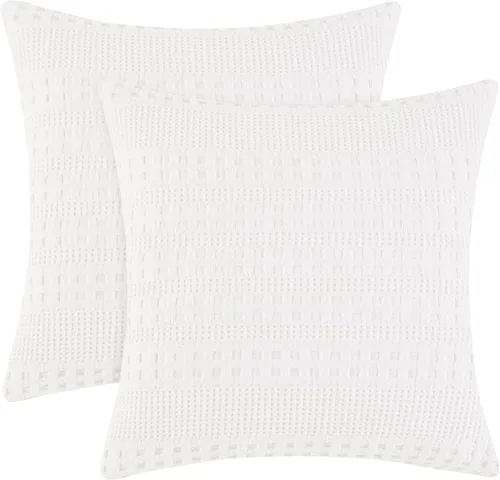 Vista 78 de PHF Fundas de almohada 100% algodón con tejido de gofre de 24 x 24 pulgadas, paquete de 2 fundas cuadradas para decoración elegante del hogar, sin