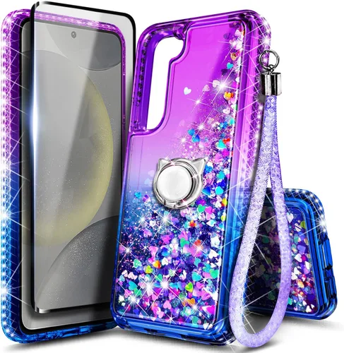 Vista 9 de NGB - Funda para teléfono Samsung Galaxy S9, color aguamarina/morado, bonita funda con purpurina líquida para mujeres y niñas, con protector