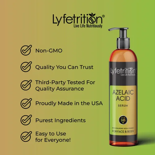 Vista 4 de Lyfetrition Suero de ácido azelaico con ácido hialurónico Suero facial natural con vitamina C y aloe vera (12 onzas líquidas), transparente