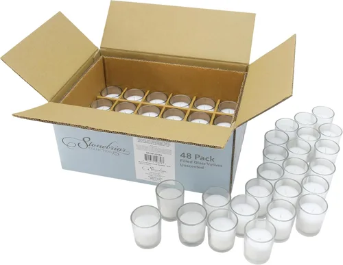Vista 6 de Stonebriar Velas votivas: 12 horas de tiempo de combustión, velas rellenas de cera de larga duración sin perfume en vidrio transparente para Blanco
