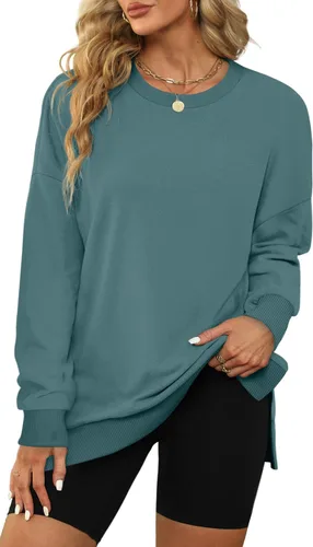 Vista 2 de XIEERDUO Sudaderas de gran tamaño para mujer, estilo casual, cuello redondo, manga larga, cómodas