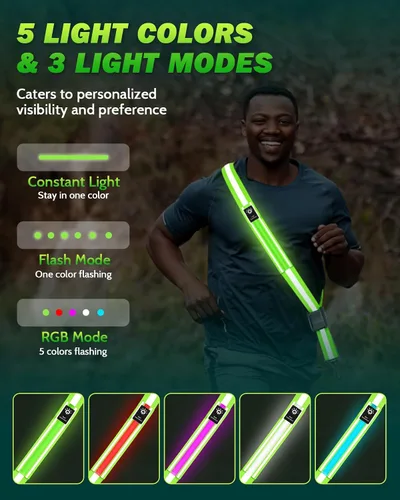 Vista 2 de Fitense LED Reflective Belt Sash - 5 Lights Colors & 3 Light Modes High Visibility Night Safety Belt, Rechargeable Light Up Running Gear Adjustable