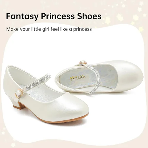 Vista 3 de Motasha Zapatos de vestir para niñas pequeñas, zapatos de princesa con purpurina Mary Jane para niñas, tacones bajos, fiesta, boda, para niños