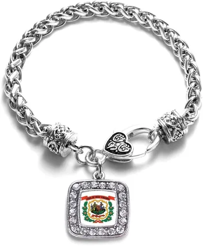 Vista 110 de Pulsera de dijes cuadrados de plata con joyería de circonita cúbica