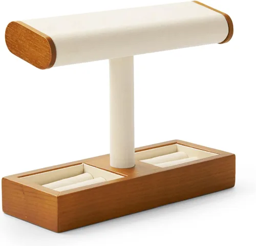 Vista 8 de Oirlv Soporte de exhibición de reloj de madera maciza Soporte de reloj con barra en T para hombres y mujeres Organizador de accesorios de joyería