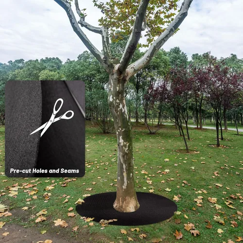 Vista 6 de Anillo de mantillo de árbol no tejido de 32.5 pulgadas, tapete de barrera de malezas reutilizable para árboles, mantillo degradable de árboles