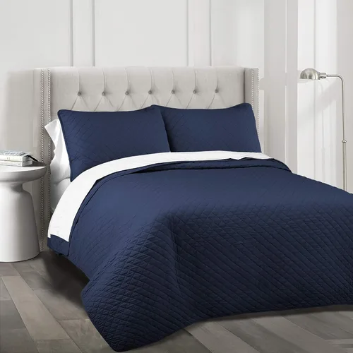 Vista 18 de Lush Decor Ava - Juego de colcha de 3 piezas con diseño de diamantes, tamaño King, color blanco