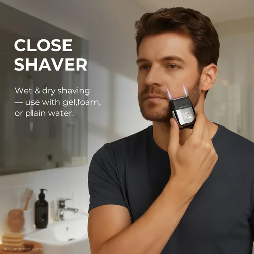 Vista 5 de Afeitadora eléctrica de aluminio para hombres, mini maquinilla de afeitar eléctrica para afeitado facial con 3 cuchillas flotantes, navaja de viaje