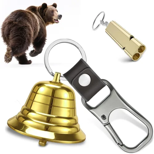 Vista 8 de NedFoss Juego de campanas de oso fuerte para asustar a osos, esenciales de senderismo para mujeres, silbato de emergencia y campanas de oso
