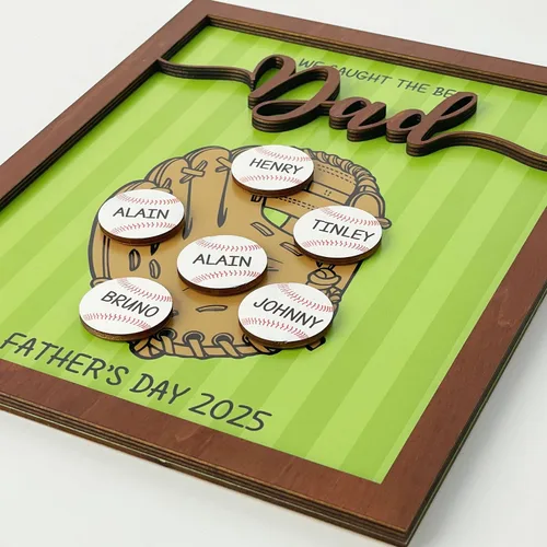 Vista 2 de Regalos personalizados de béisbol con texto en inglés «We Caught the Best Dad», regalos para el Día del Padre de parte del hijo, marco de madera