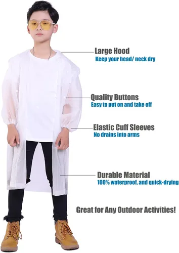 Vista 78 de Chaqueta de lluvia para niños, paquete de 2 ponchos de lluvia para niños, impermeables reutilizables para niños y niñas, impermeable, para exteriores