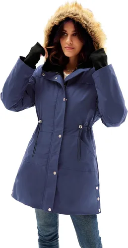 Vista 3 de GRACE KARIN Abrigos de parkas gruesos con capucha para mujer resistentes al viento impermeables de piel sintética con bolsillos