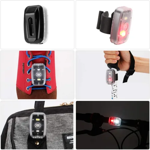 Vista 8 de Luz LED de seguridad, luces estroboscópicas con clip para corredores, luz trasera de bicicleta con 5 modos de iluminación, accesorios de alta