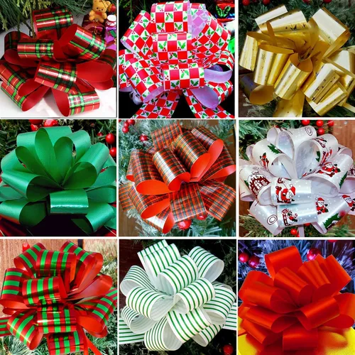 Vista 2 de GiftWrap Etc. Lazos de regalo - 5 pulgadas de ancho, juego de 9, otoño Estampados navideños 1