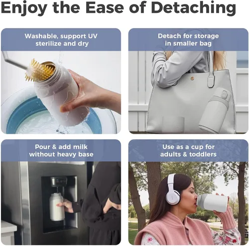 Vista 3 de BOLOLO Calentador de leche portátil Pro para viajes, calentador de botellas desmontable con calentamiento rápido y estable para leche materna