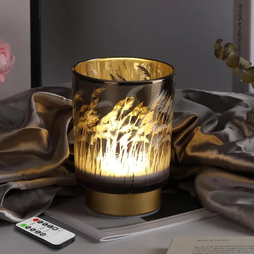 Vista 10 de Eywamage Pequeña lámpara de mesa con pilas con control remoto, lámpara de cristal inalámbrica de ciervo del bosque para dormitorio, sala de estar