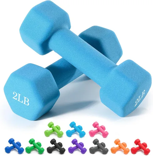 Vista 25 de Portzon Mancuernas de neopreno con agarre antideslizante para ejercicio de entrenamiento corporal total y tonificación muscular, compatible con 2