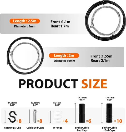 Vista 2 de Kit universal de cables de bicicleta – Cables de cambio de freno y cambio con carcasa, tapas de extremo y juntas tóricas, compatible con reparación