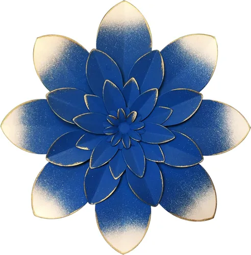 Vista 9 de Decoración artística de pared de flores de metal azul, escultura floral rústica moderna de 9.5 pulgadas, decoración desgastada para colgar
