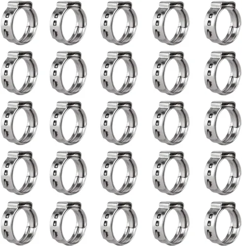 Vista 8 de 40 piezas de abrazaderas de manguera de una oreja de 5,8 mm-7 mm, abrazaderas PEX de cincha de acero inoxidable 304, anillos de crimpado de cincha