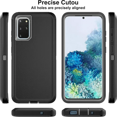 Vista 5 de Funda S20 Plus con 2 protectores de pantalla de TPU, 3 en 1, a prueba de golpes, resistente para Galaxy S20 Plus (negro/gris)