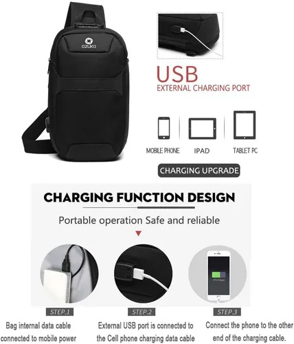 Vista 3 de OZUKO Sling Bag hombro pecho Crossbody Bolsas ligero impermeable pecho mochila con puerto de carga USB