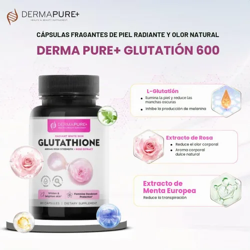 Vista 2 de Dermapure - Píldoras blanqueadoras de glutatión 2 en 1, 600 mg con extracto de aceite de rosa, suplemento para aclarar la piel y desodorante