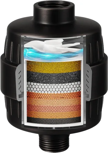 Vista 11 de Yodel Filtro de ducha con 6 cartuchos negro mate, suavizante de agua dura, 99% elimina el cloro y las impurezas, mejora la condición de la piel