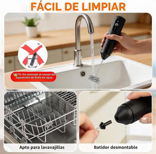 Vista 7 de TonJin Espumador de leche recargable de mano con cubierta de viaje, batidor eléctrico ajustable de 3 velocidades para café, café con leche